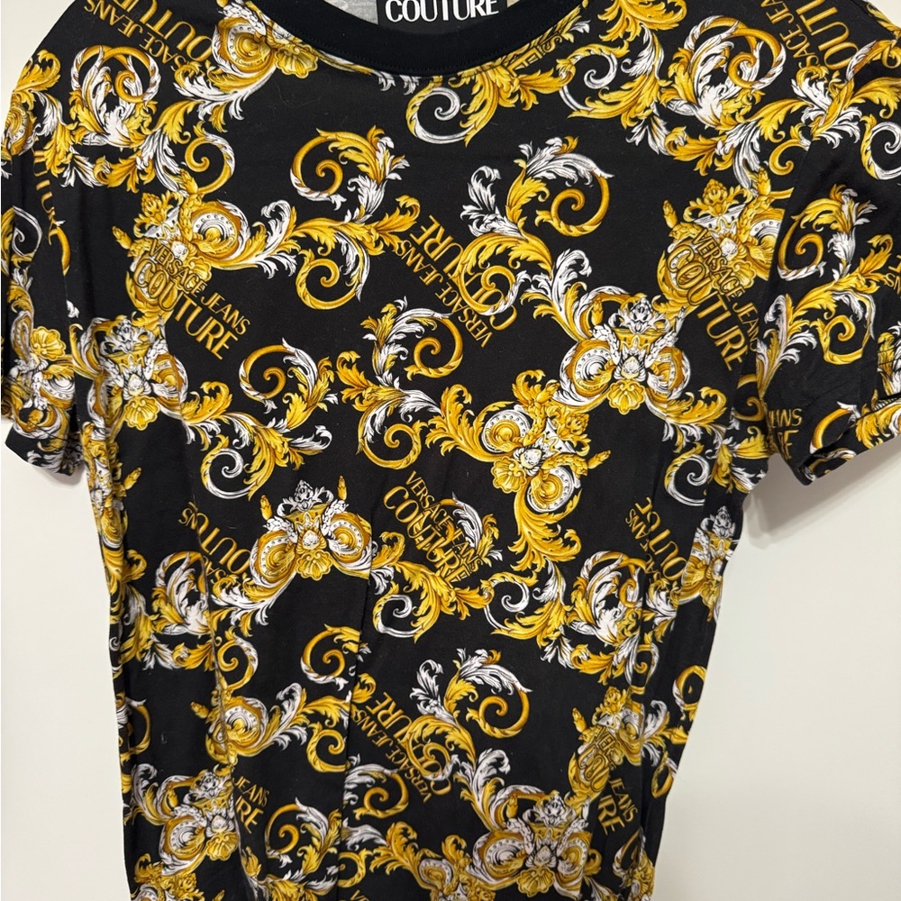 Versace Jeans Couture Black and Gold Baroque Print T‑Shirt